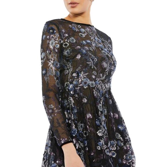 Mac Duggal NWOT Embellished Illusion Long Sleeve Midi Dress Size 2 Sequin Beaded - Picture 2 of 9